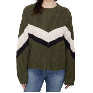 NWT Sanctuary Apres Ski Olive Green Striped Oversized Relaxed Long Sleeve Sweate